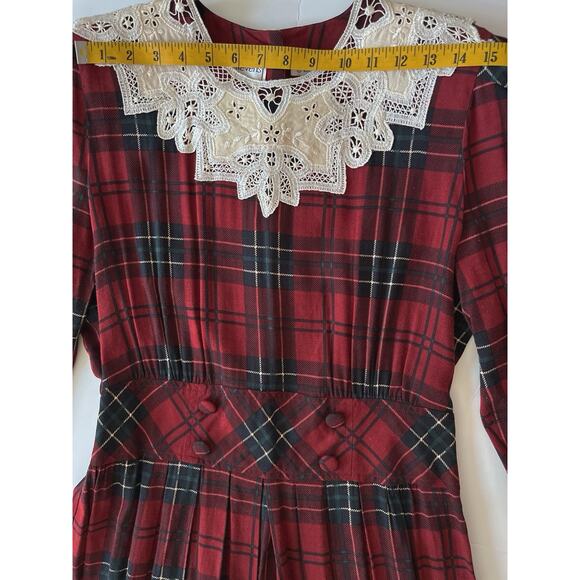 Karin Stevens VTG Dress S/M Petite Red Plaid Pleated Smocked Cottagecore - Picture 5 of 13